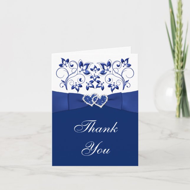 Carte de remerciement de mariage Bleu et blanc flo (Devant)