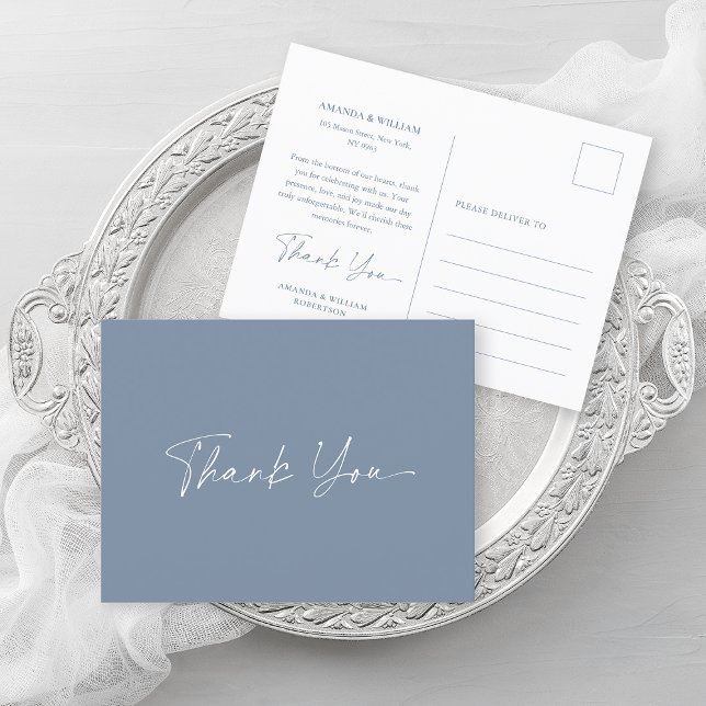 Carte de remerciement de mariage bleu poussiéreux  (Créateur téléchargé)