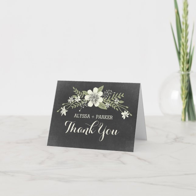 Carte de remerciement de mariage Chalkboard Blooms (Devant)