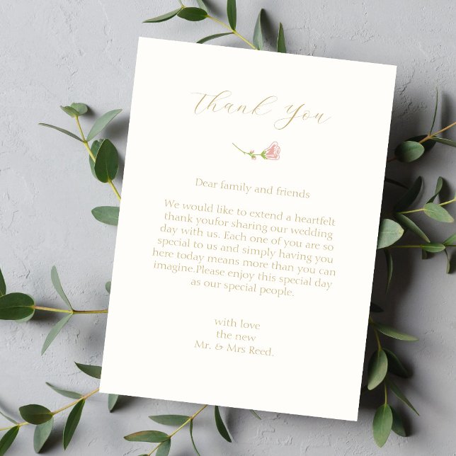 Carte de remerciement de mariage Chic Rose à plat (Créateur téléchargé)