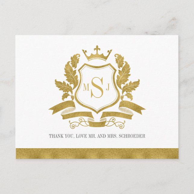 Carte de remerciement de mariage Classique Gold Cr (Devant)