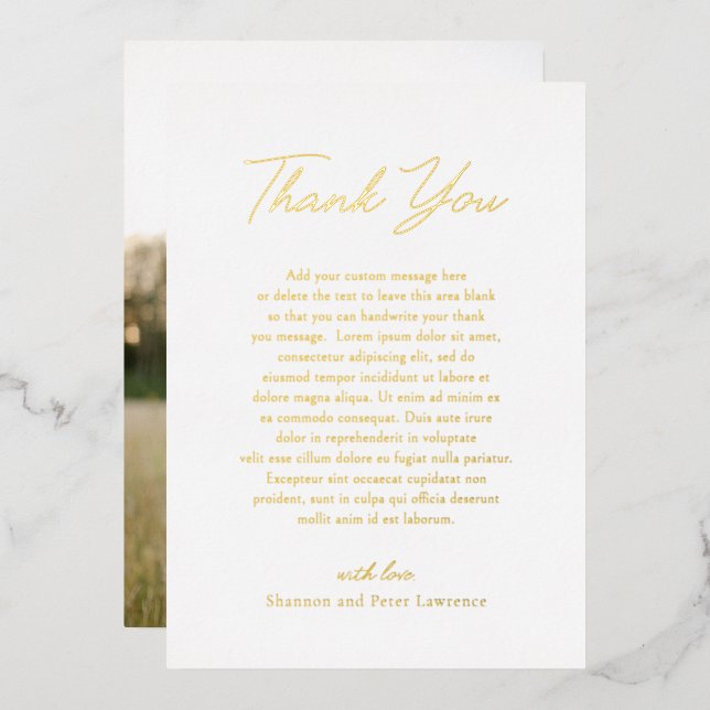 Carte de remerciement de mariage classique photo é (Recto/Verso)
