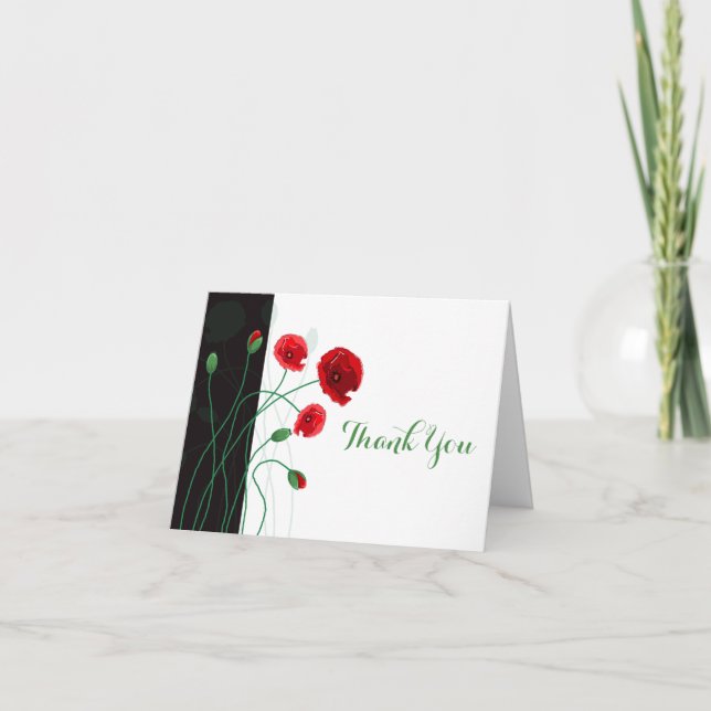 Carte de remerciement de mariage | Coquelicots rou (Devant)