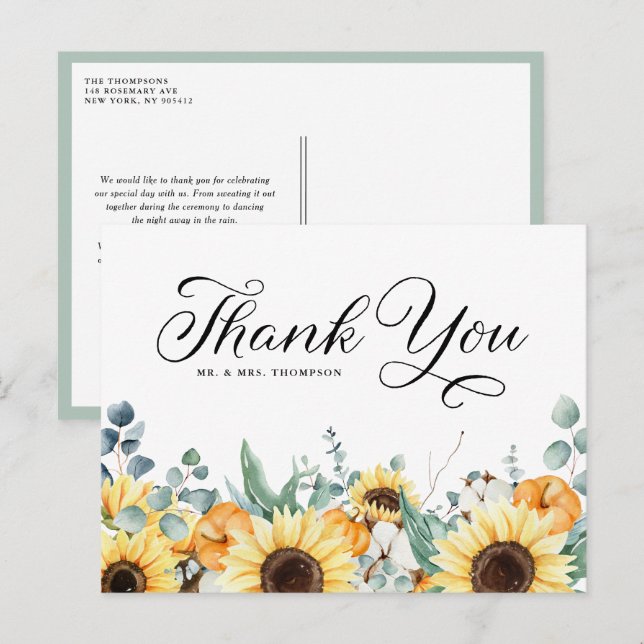 Carte de remerciement de mariage d'automne avec ci (Devant / Derrière)