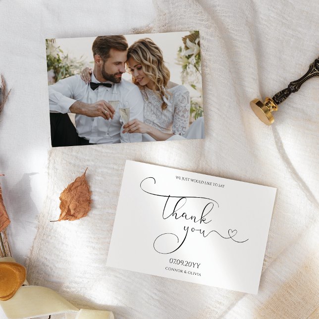 Carte de remerciement de mariage de calligraphie m (Créateur téléchargé)