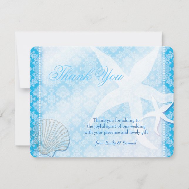 Carte de remerciement de mariage de plage bleu sci (Devant)