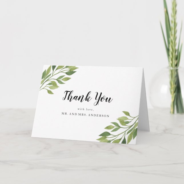 Carte de remerciement de mariage de verdure (Devant)
