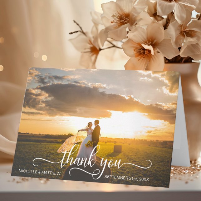 Carte de remerciement de mariage Elegant Script TH (Elegant Script THANK YOU wedding note card  PHOTO)