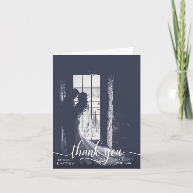 Carte de remerciement de mariage Elegant Script TH (Devant)
