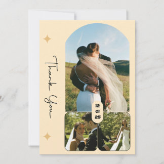 Carte de remerciement de mariage élégante à 3 phot