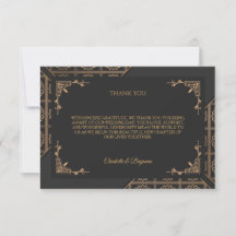 Carte de remerciement de mariage élégante en noir
