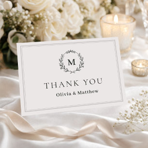 Carte de Remerciement de Mariage Élégante Monogram