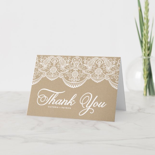 Carte de remerciement de mariage en dentelle broca (Devant)