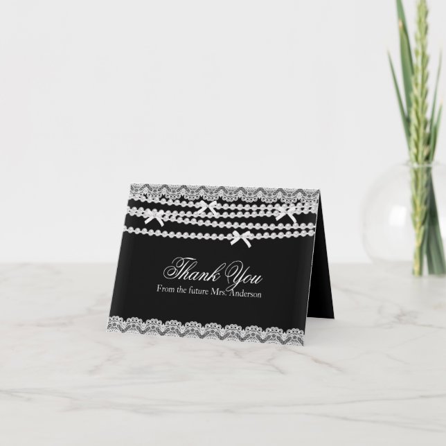 Carte de remerciement de mariage en dentelle perle (Devant)
