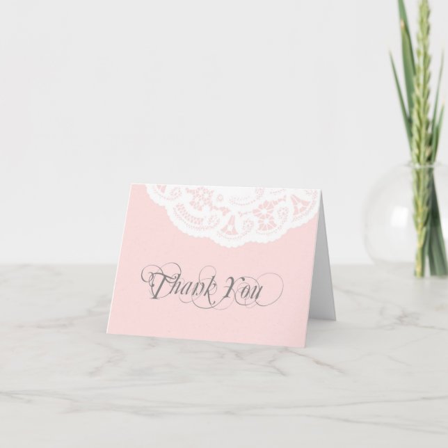 Carte de remerciement de mariage en dentelle rose (Devant)