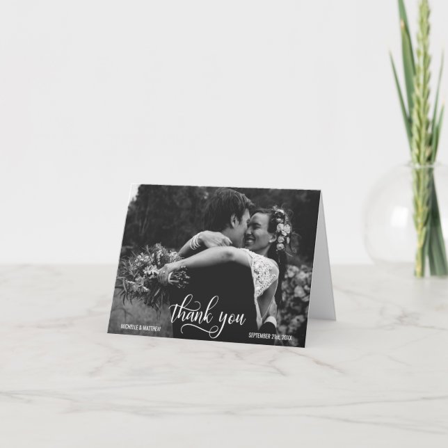 Carte de remerciement de mariage en écriture éléga (Devant)