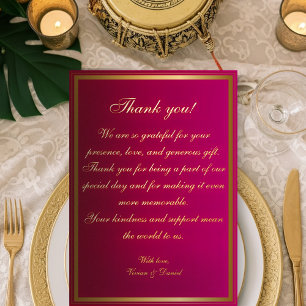 Carte de remerciement de mariage en fuchsia et or