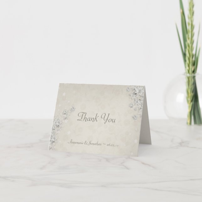 Carte de remerciement de mariage en ivoire avec fl (Devant)