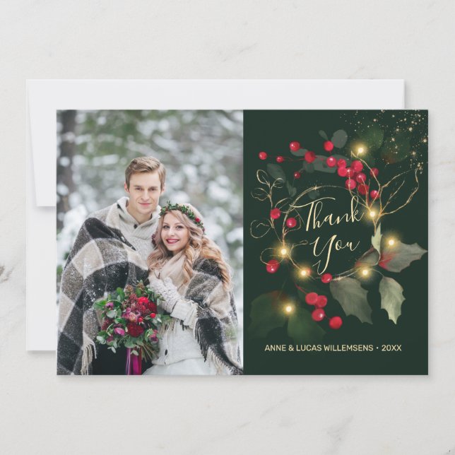 Carte de remerciement de mariage Feuilles de Vert  (Devant)