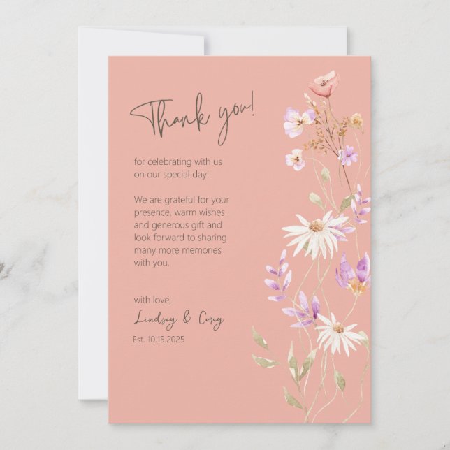 Carte de remerciement de mariage Fleurs sauvages r (Devant)