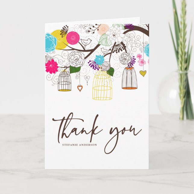 Carte de remerciement de mariage floral à cage à o (Devant)