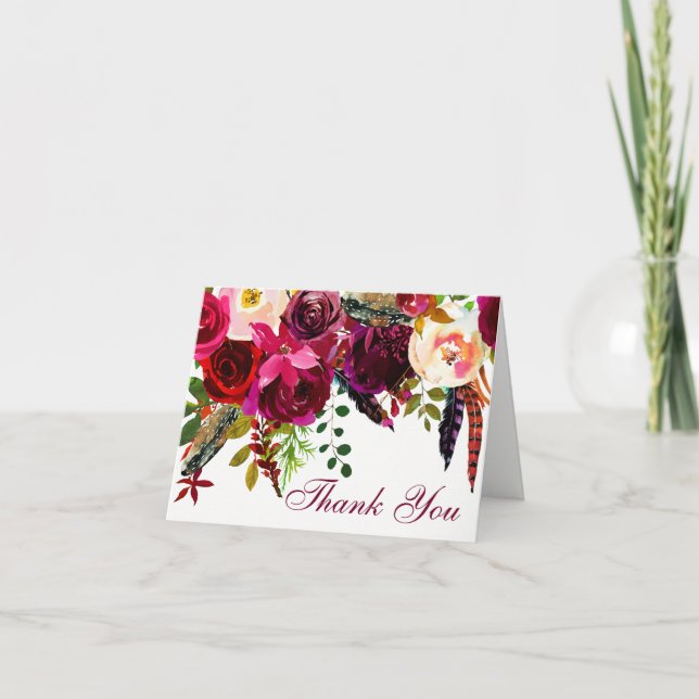 Carte de remerciement de mariage - Floral Bourguig (Devant)
