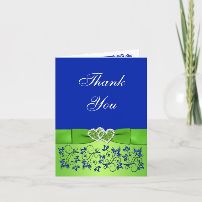 Carte de remerciement de mariage florale bleue et  (Devant)