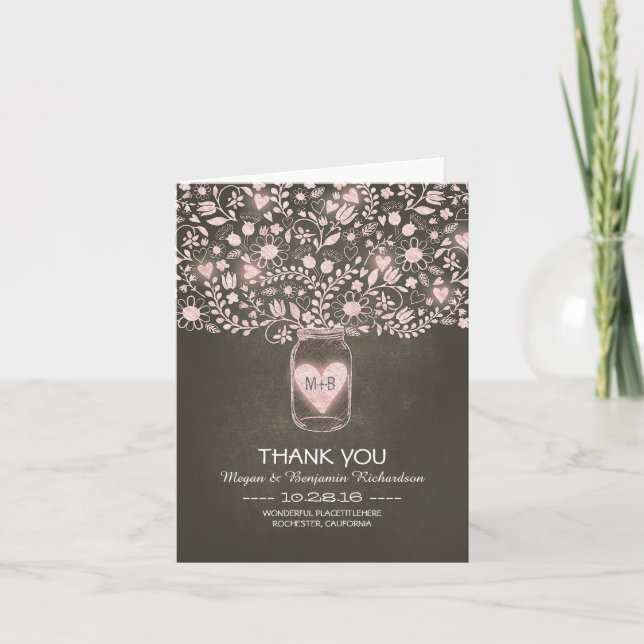 Carte de remerciement de mariage florale en pot Ma (Devant)