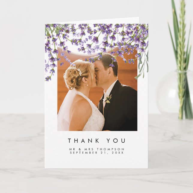 carte de remerciement de mariage florale lavande a (Devant)