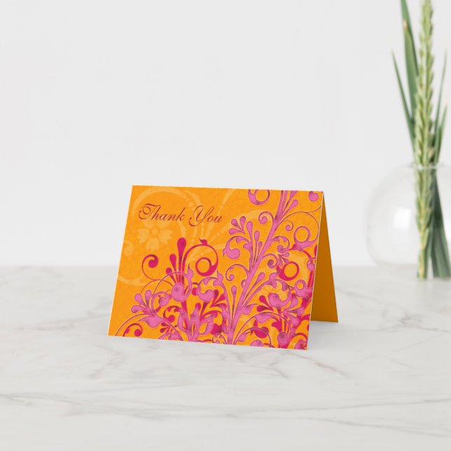 Carte de remerciement de mariage florale rose et o (Devant)