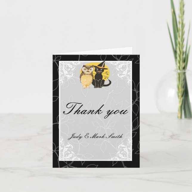Carte de remerciement de mariage Halloween Chat &  (Devant)