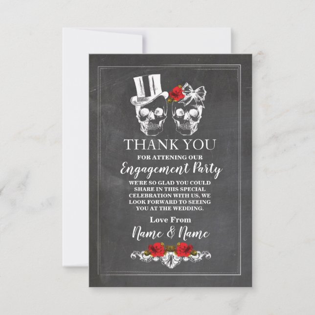 Carte de remerciement de mariage Halloween Crânes (Devant)