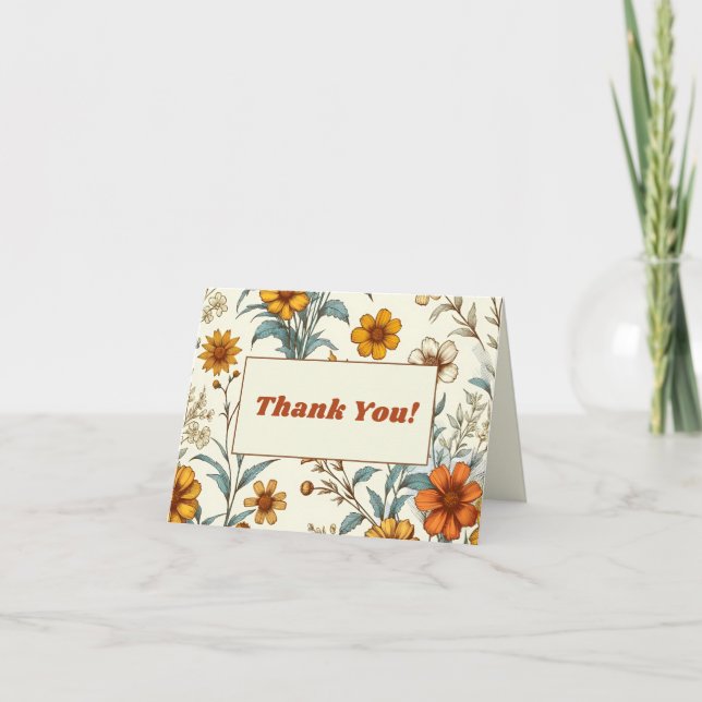 Carte de remerciement de mariage intemporel floral (Devant)