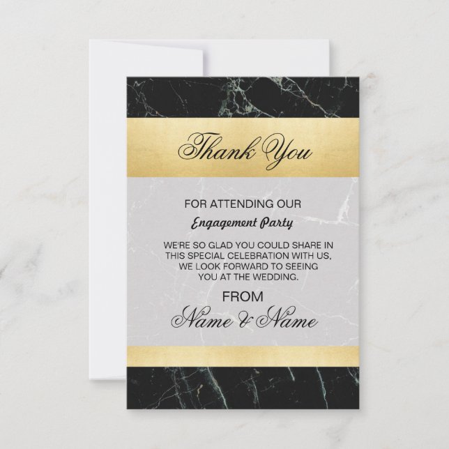 Carte de remerciement de mariage Marbre noir Art d (Devant)