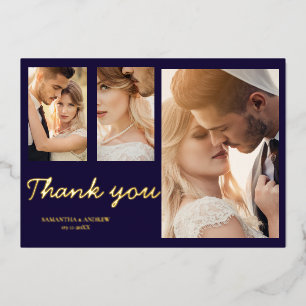 Carte de remerciement de mariage moderne bleu mari