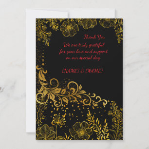 Carte de remerciement de mariage Noir & Or Carte