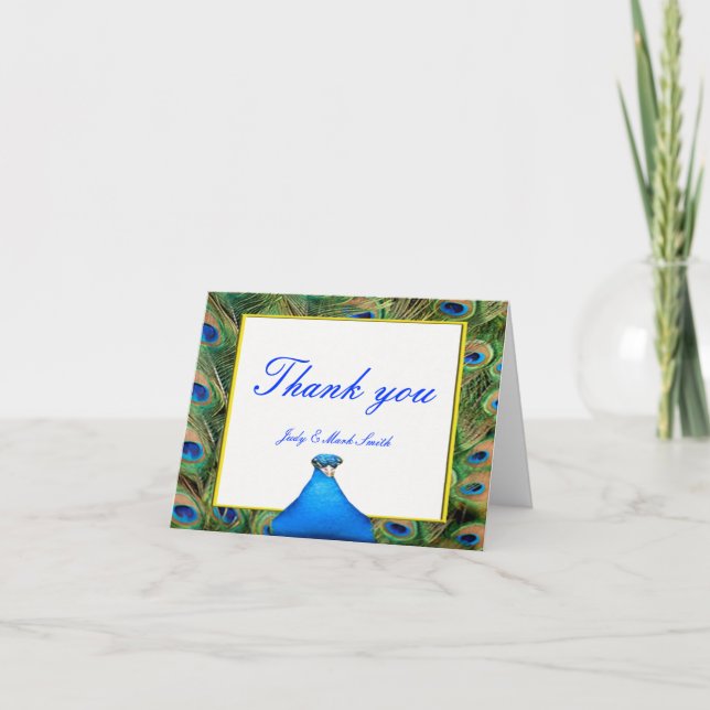 Carte de remerciement de mariage Paon (Devant)