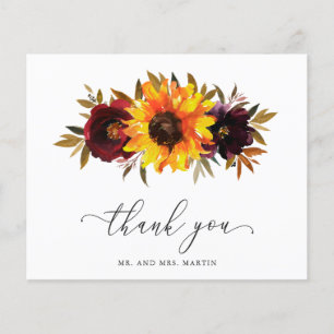 Carte de remerciement de mariage pas chère Sunflow