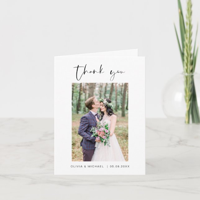 Carte de remerciement de mariage photo à écriture  (Devant)