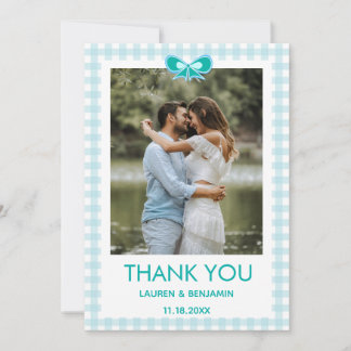 Carte de remerciement de mariage photo bleu minima