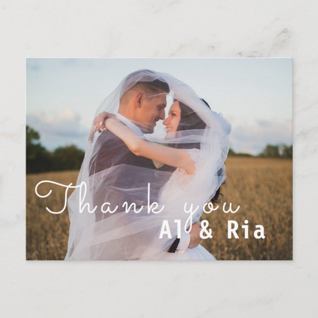 Carte de remerciement de mariage photo chic modern (Devant)