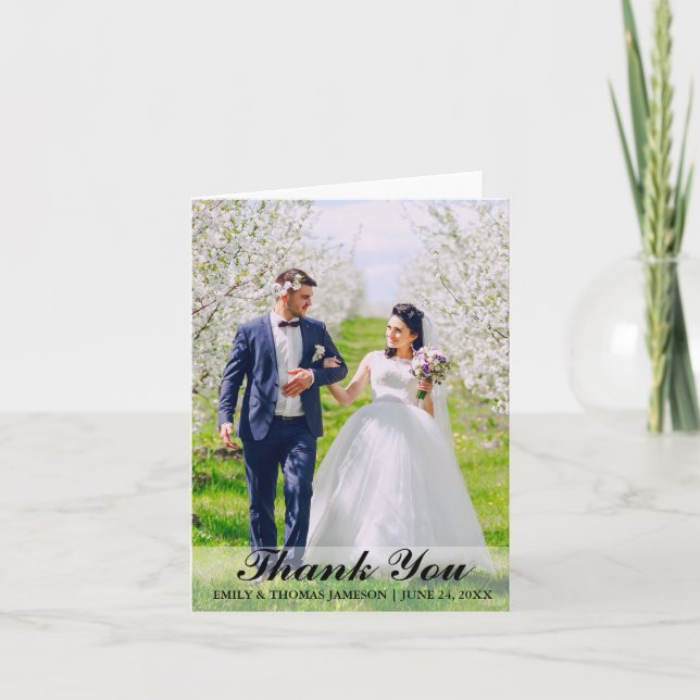 Carte de remerciement de mariage Photo de mariée e (Devant)