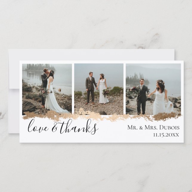 Carte de remerciement de mariage photo élégante av (Devant)