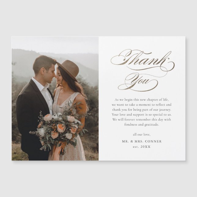 Carte de remerciement de mariage photo élégante en (Devant)