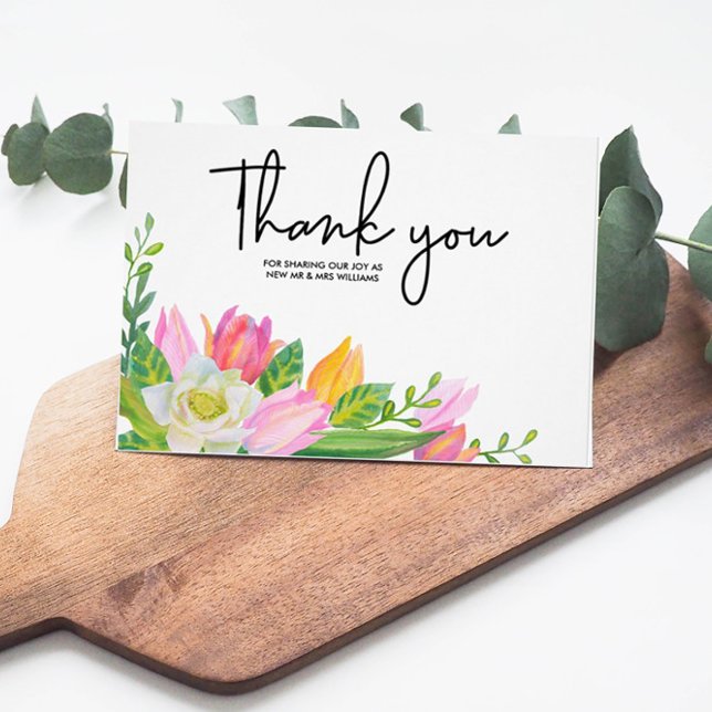 Carte de remerciement de mariage photo florale tul (Créateur téléchargé)