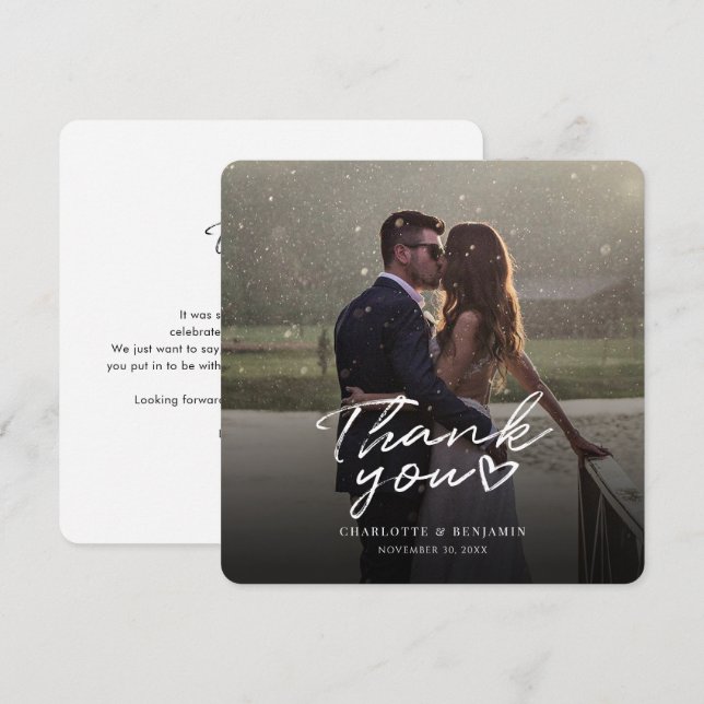 Carte de remerciement de mariage photo moderne à l (Devant / Derrière)
