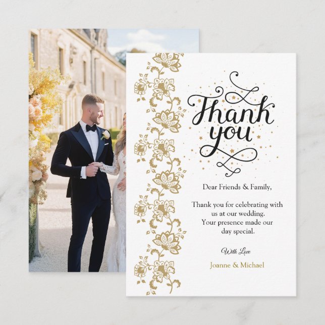 Carte de remerciement de mariage photo moderne sim (Devant / Derrière)