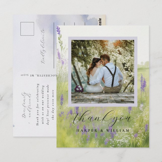 carte de remerciement de mariage photo paysage aqu (Devant / Derrière)
