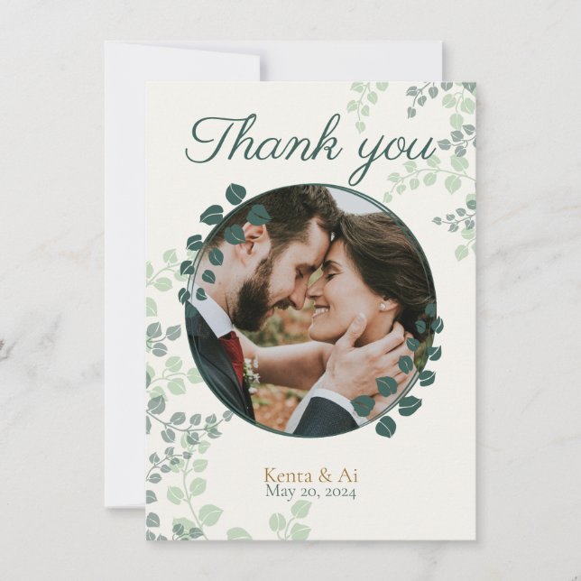 Carte de remerciement de mariage plat à monogramme (Devant)