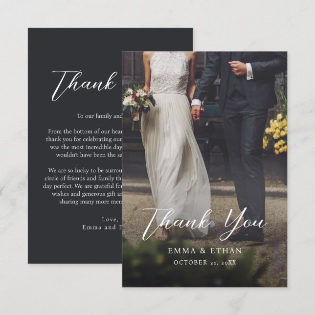 Carte de remerciement de mariage recto-verso avec  (Devant / Derrière)